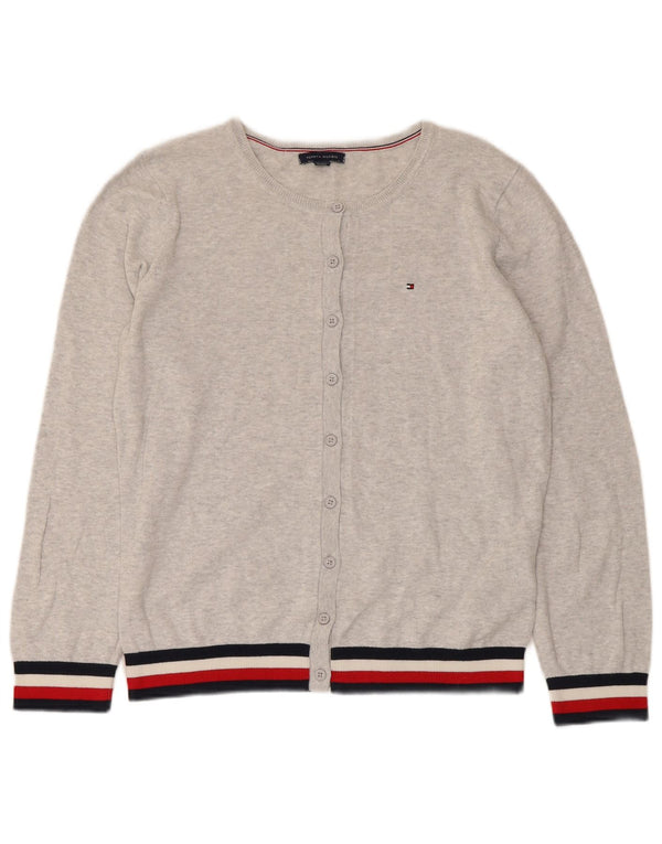 Tommy Hilfiger Womens Cardigan Sweater UK 14 Medium Grey Striped