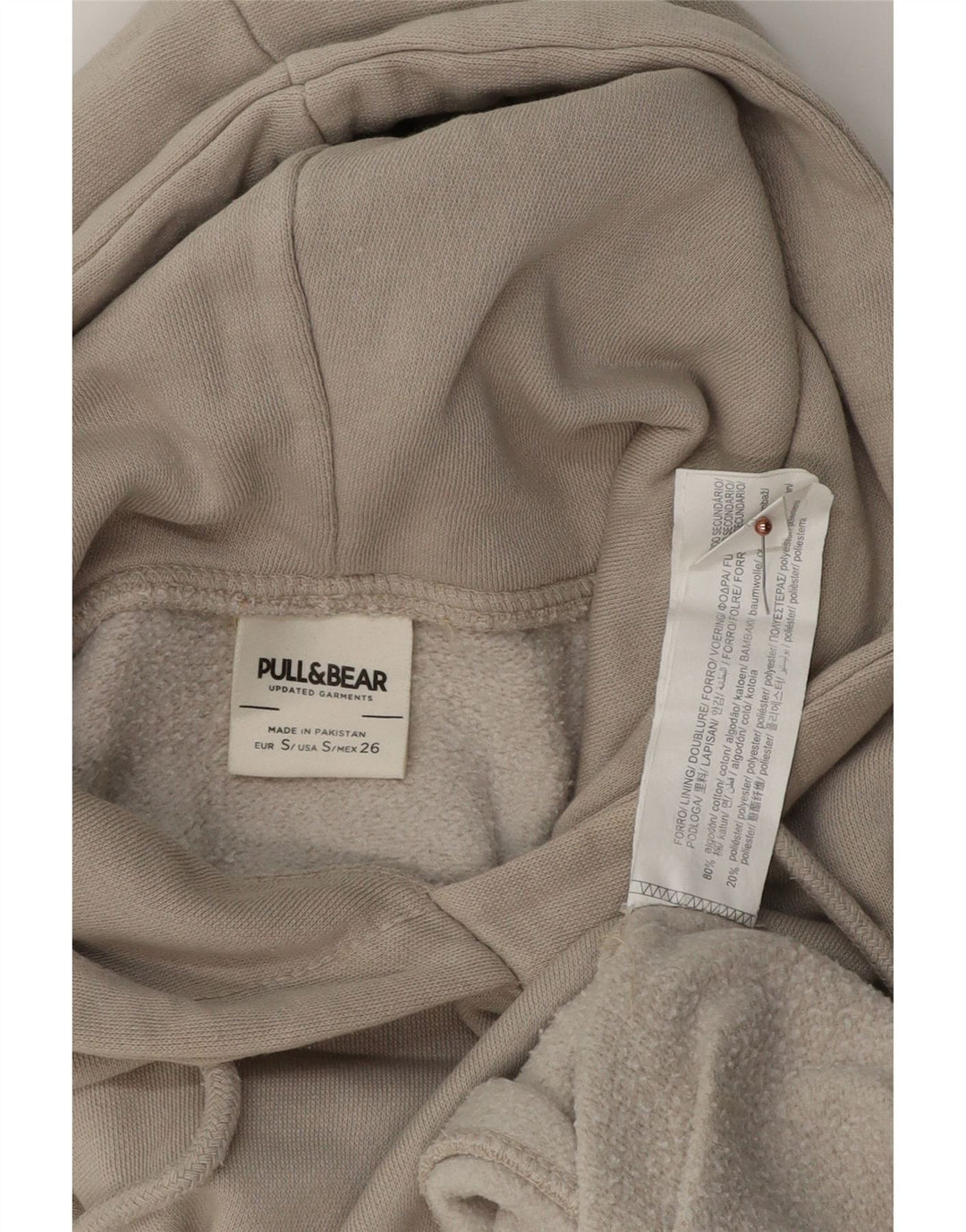 Pull & Bear Herre California Graphic Loose Fit Hoodie Jumper Small Beige