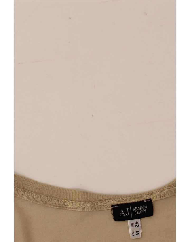 ARMANI JEANS Dame Grafisk T-Shirt Top EU 42 Stor Beige