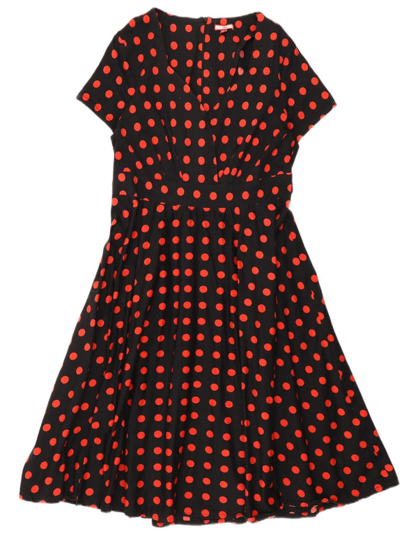 Joe Browns Dame A-Line Kjole UK 14 Medium Sort Polka Dot Bomuld