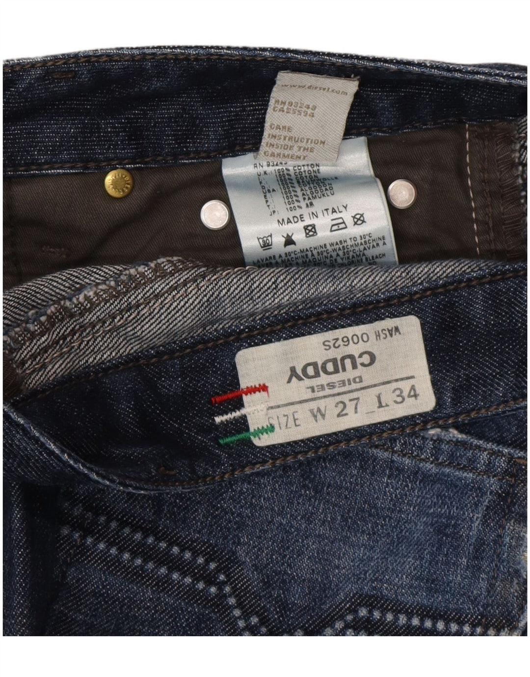 Diesel Dame Cuddy Distressed Slim Jeans W27 L30 Blå Bomuld