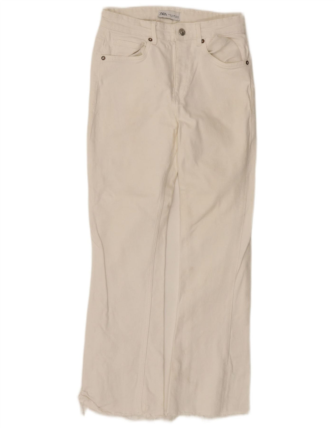 Zara Dame Flared Jeans EU 38 Small W28 L26 Hvid Bomuld