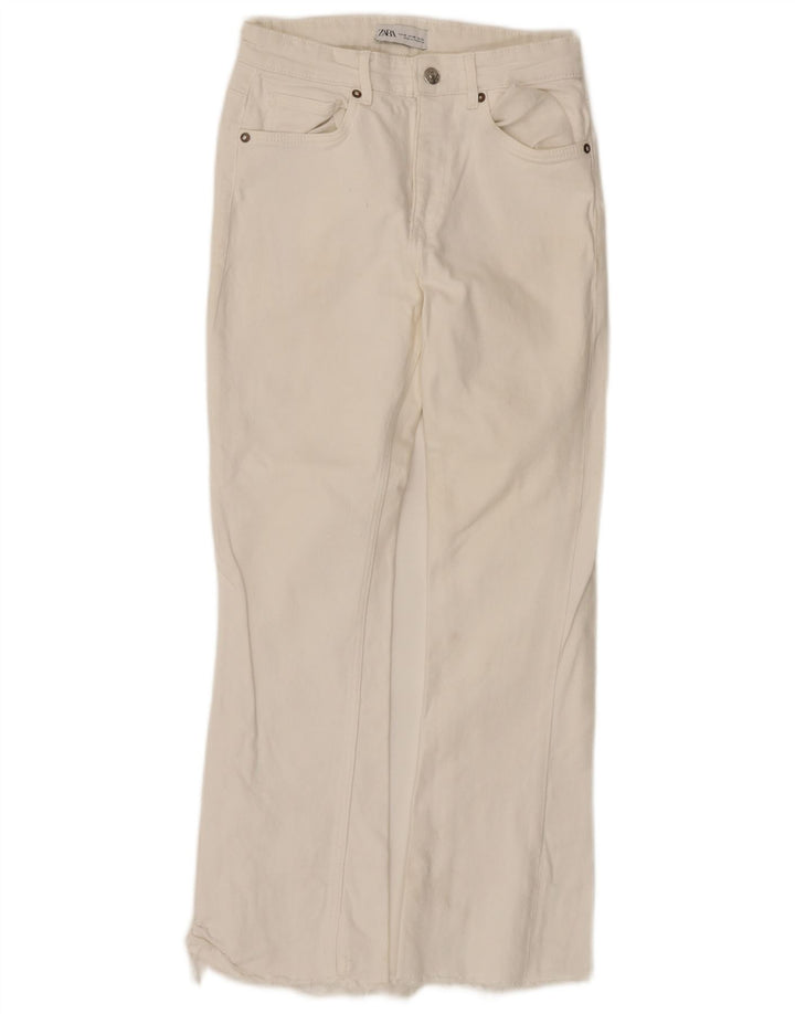 Zara Dame Flared Jeans EU 38 Small W28 L26 Hvid Bomuld