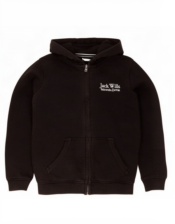 Jack Wills drenge grafisk hættetrøje med lynlås 8-9 år sort bomuld