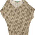BENETTON Womens Abstract Pattern Batwing Blouse Top UK 10 Small Yellow Vintage Benetton and Second-Hand Benetton from Messina Hembry 