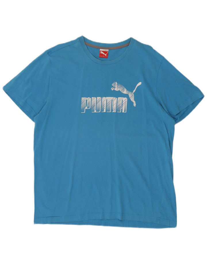 Puma Herre Grafisk T-Shirt Top XL Blå Bomuld