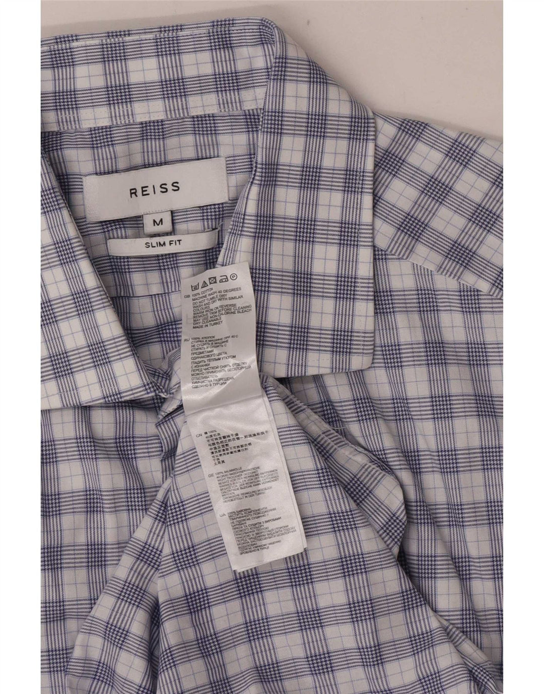 Reiss Slim Fit skjorte til mænd, medium blå ternet bomuld