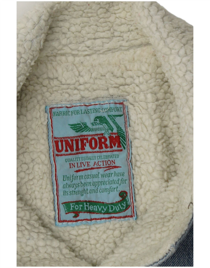 Uniform Herre Graphic Denim Sherpa Jacket UK 36 Small Blue
