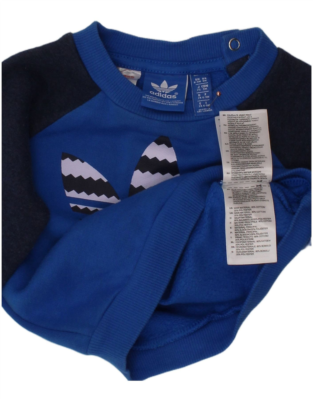 ADIDAS Baby Boys Grafisk Sweatshirt Jumper 6-9 måneder Blå Colourblock