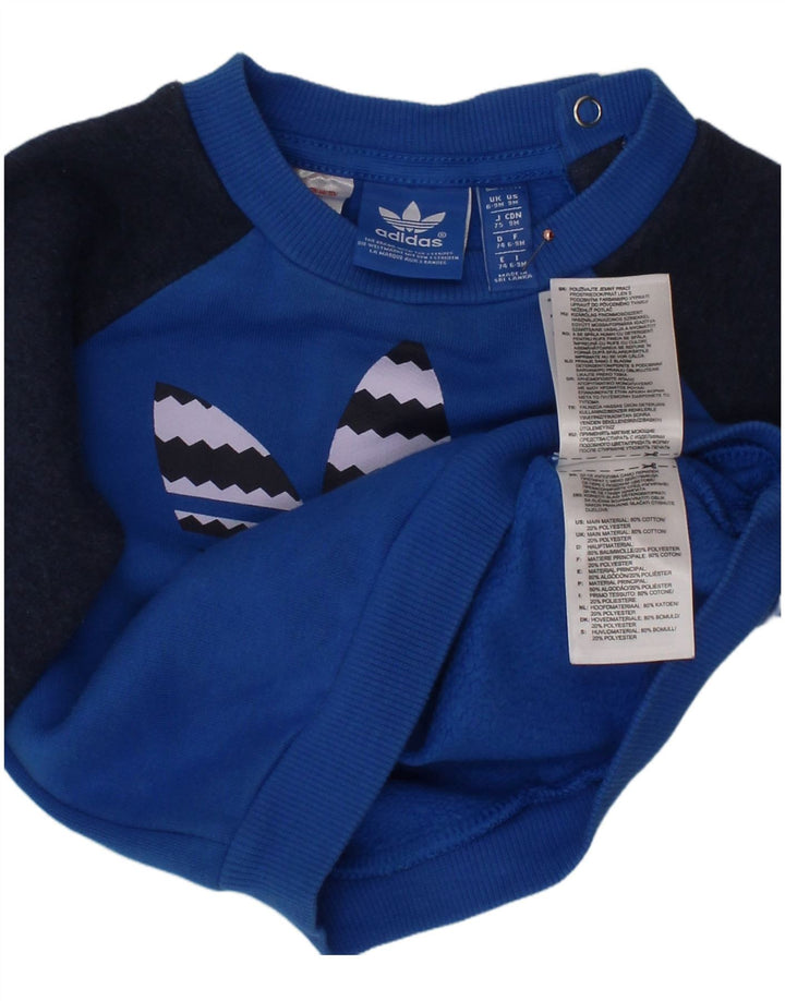 ADIDAS Baby Boys Grafisk Sweatshirt Jumper 6-9 måneder Blå Colourblock
