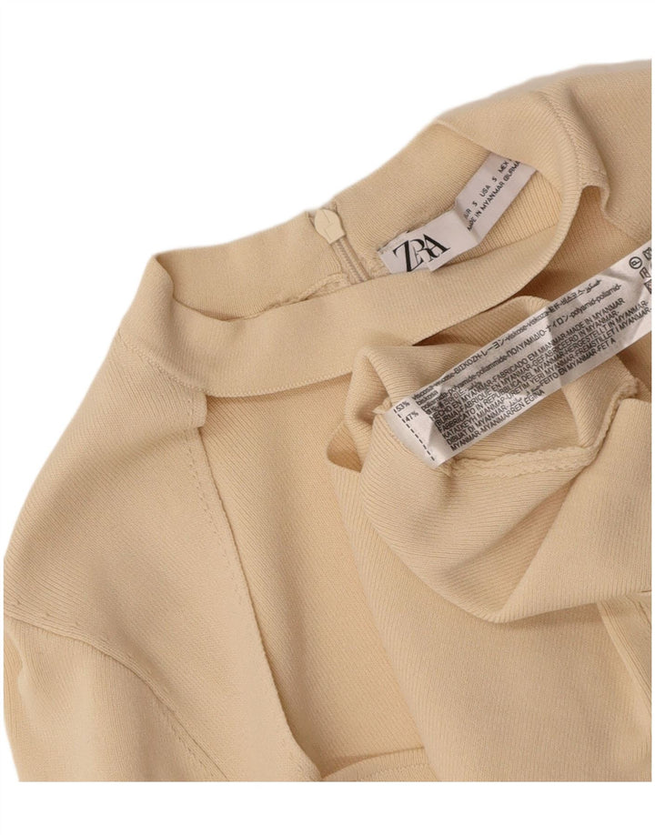 ZARA Womens Crop Top Long Sleeve UK 8 Small Beige Viscose