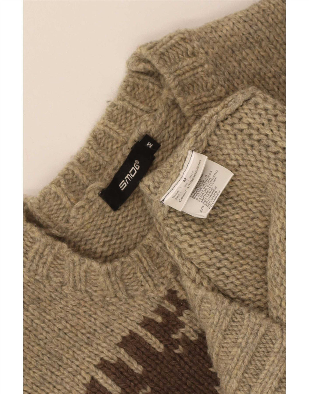 Smog Herre Grafisk Crew Neck Jumper Sweater Medium Beige Fair Isle Lambswool