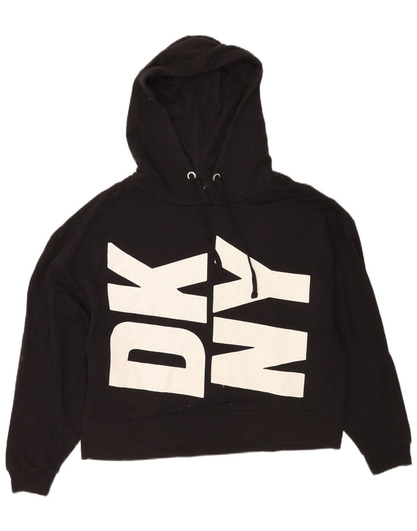 Dkny Womens Graphic Oversized Hoodie Jumper UK 10 Small Black Bomuld