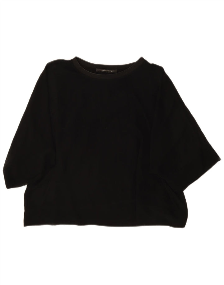 Zara Dame Oversized Bluse Top UK 10 Small Black Viscose