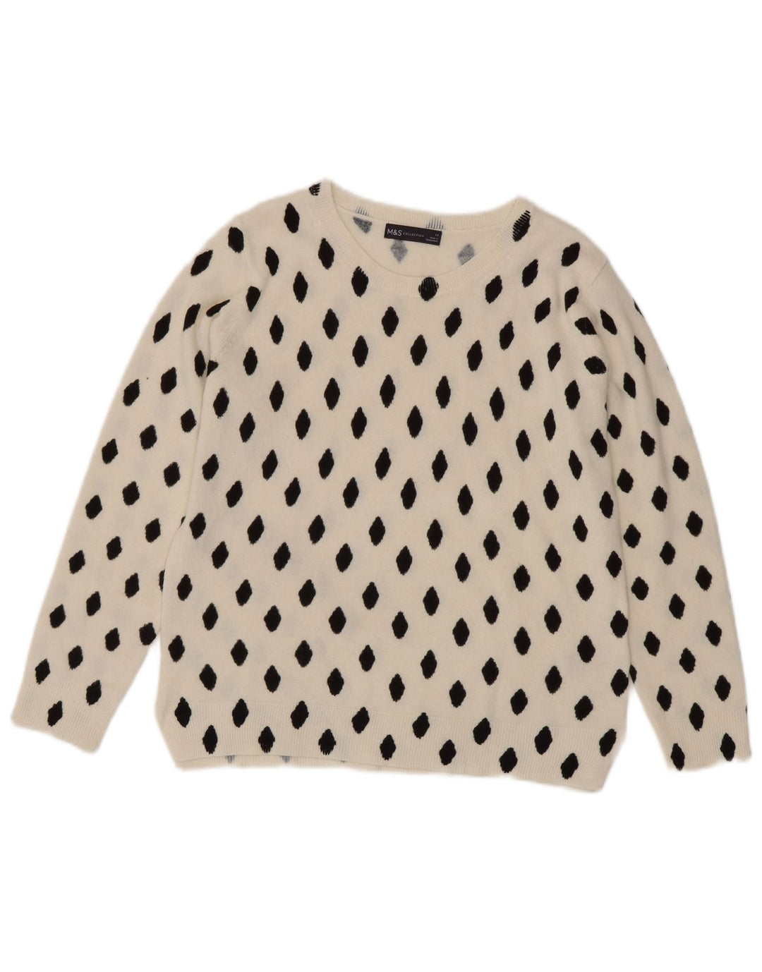Marks & Spencer Dame Boat Neck Jumper Sweater UK 14 Stor Hvid Geometrisk
