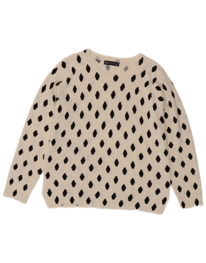 Marks & Spencer Dame Boat Neck Jumper Sweater UK 14 Stor Hvid Geometrisk