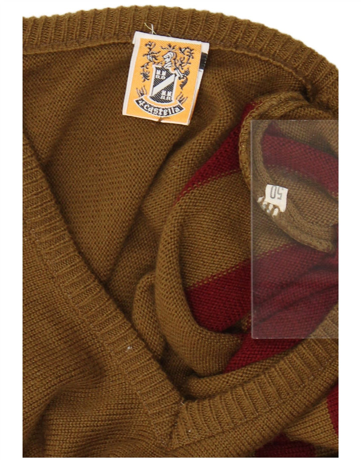 4 CASTELLA Herre V-hals sweater IT 50 Mellem brun stribet uld