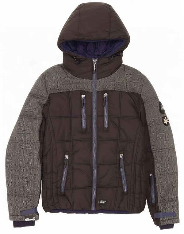 Superdry Herre Hætte Ski Polstret Jakke UK 38 Medium Sort Colourblock Nylon