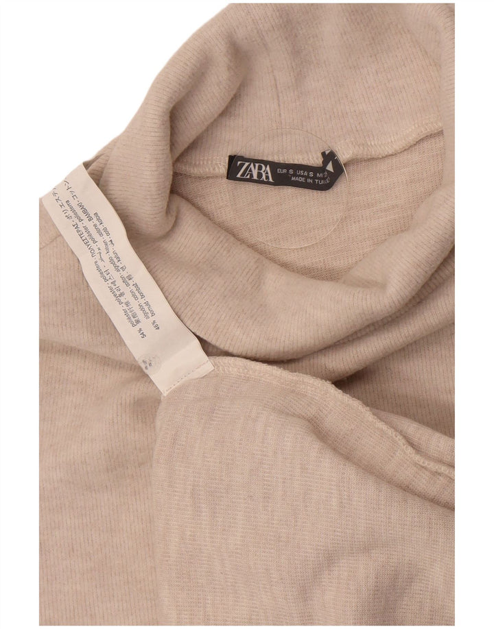 Zara Dame Vest Tank Top UK 8 Small Beige Polyester