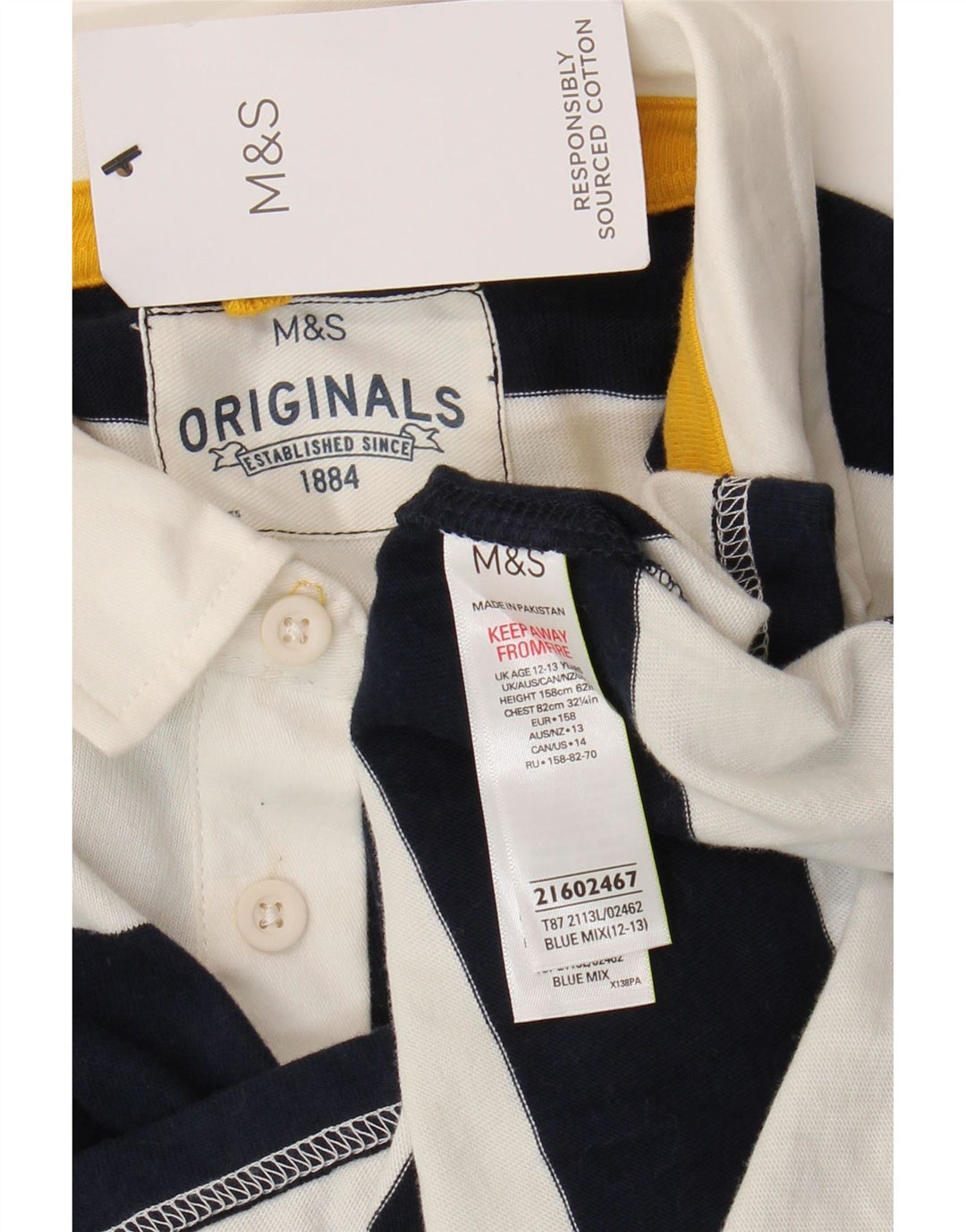 Marks & Spencer Boys Rugby Polo Shirt 12-13 år Marineblå stribet