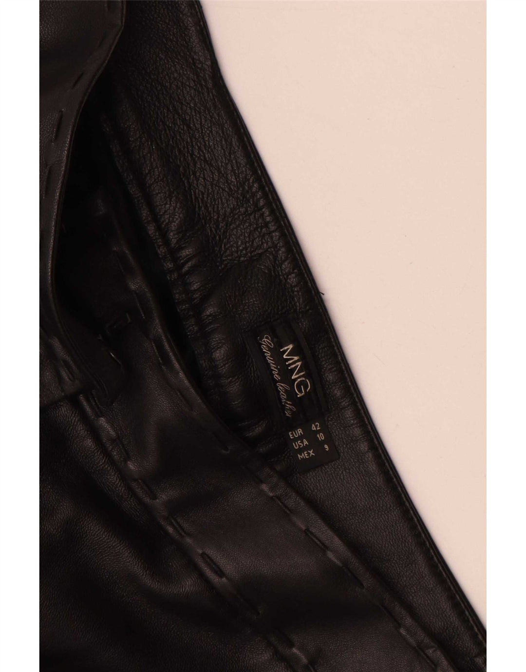 Mango Dame Lige Læderbukser IT 42 Medium W30 L35 Sort