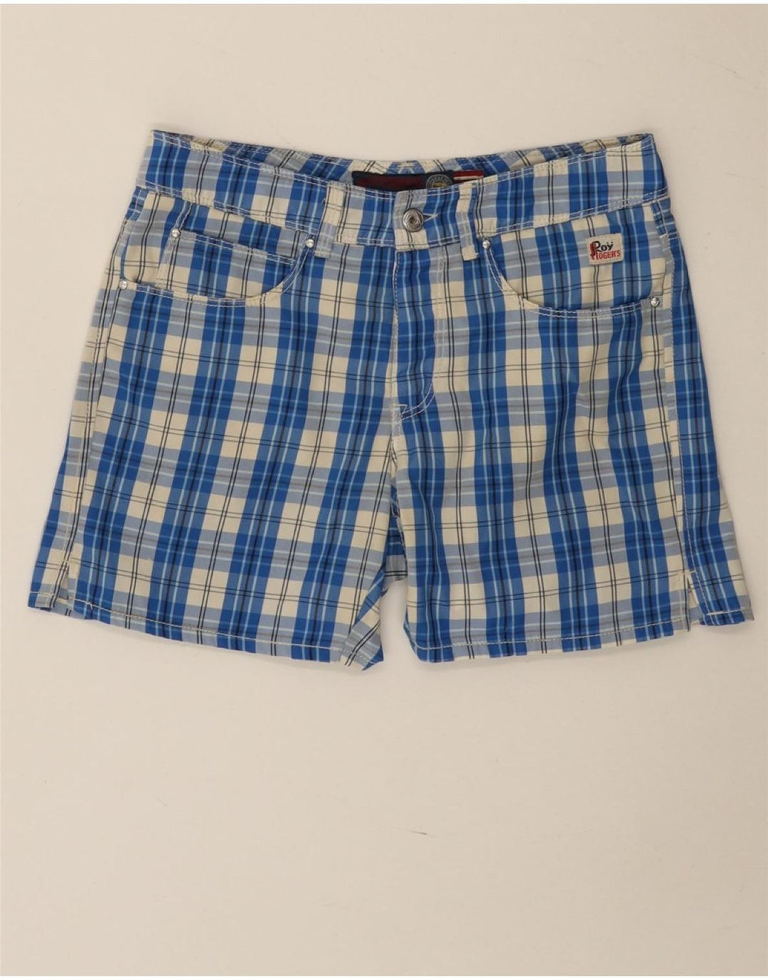 Roy Rogers Dame Casual Shorts IT 44 Medium W30 Blue Check Polyamide
