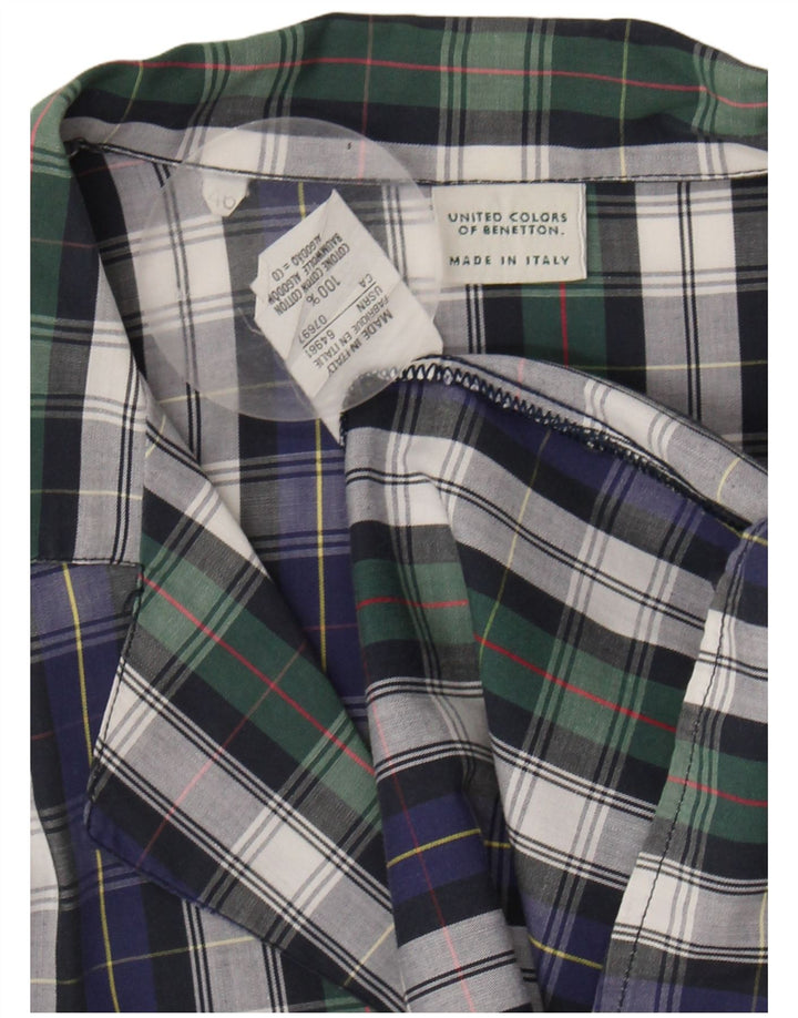 BENETTON Womens Shirt IT 46 Large Navy Blue Check Cotton