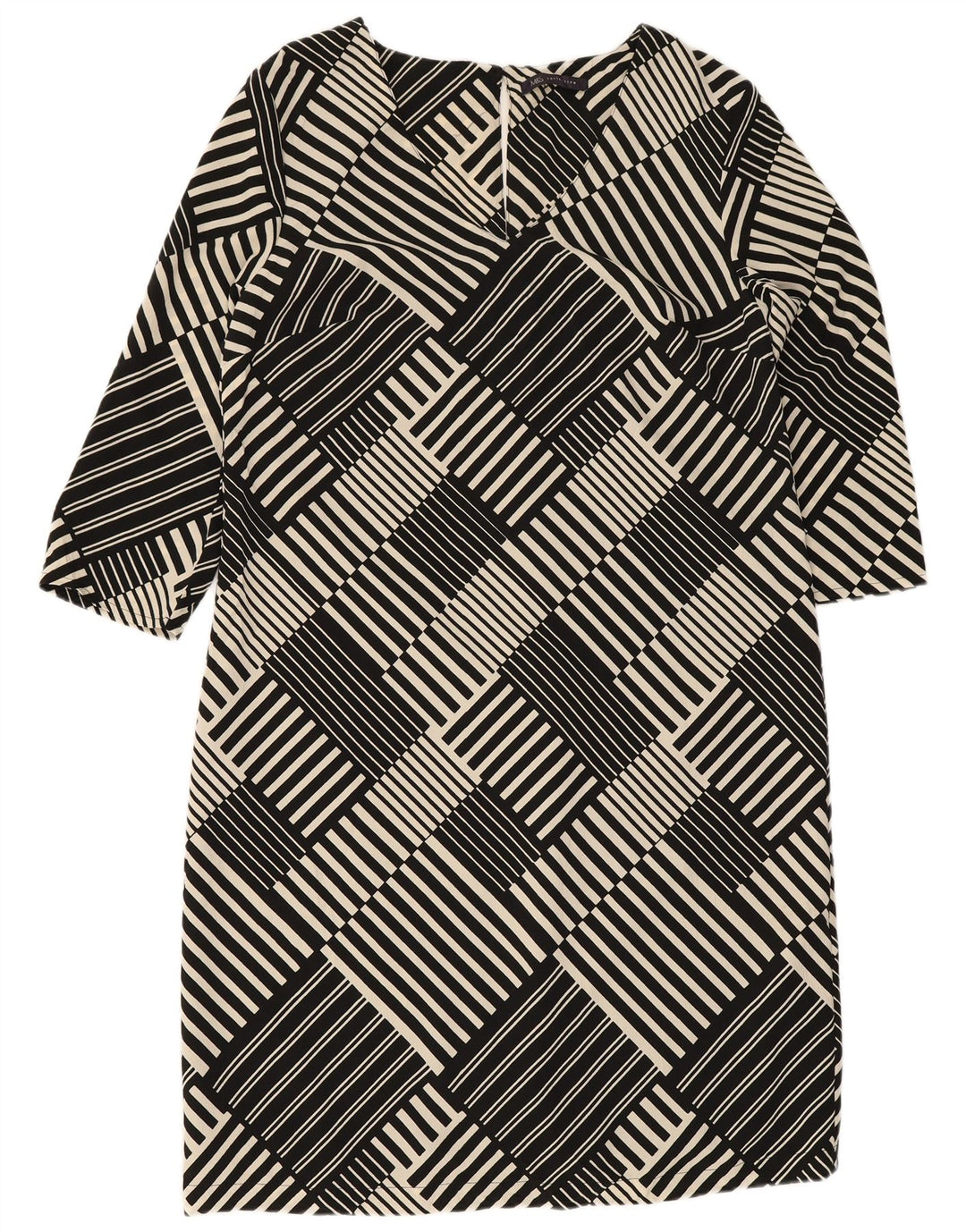 Marks & Spencer Dame 3/4-ærmet Shift Dress UK 12 Medium Sort Geometrisk
