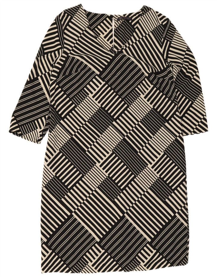 Marks & Spencer Dame 3/4-ærmet Shift Dress UK 12 Medium Sort Geometrisk