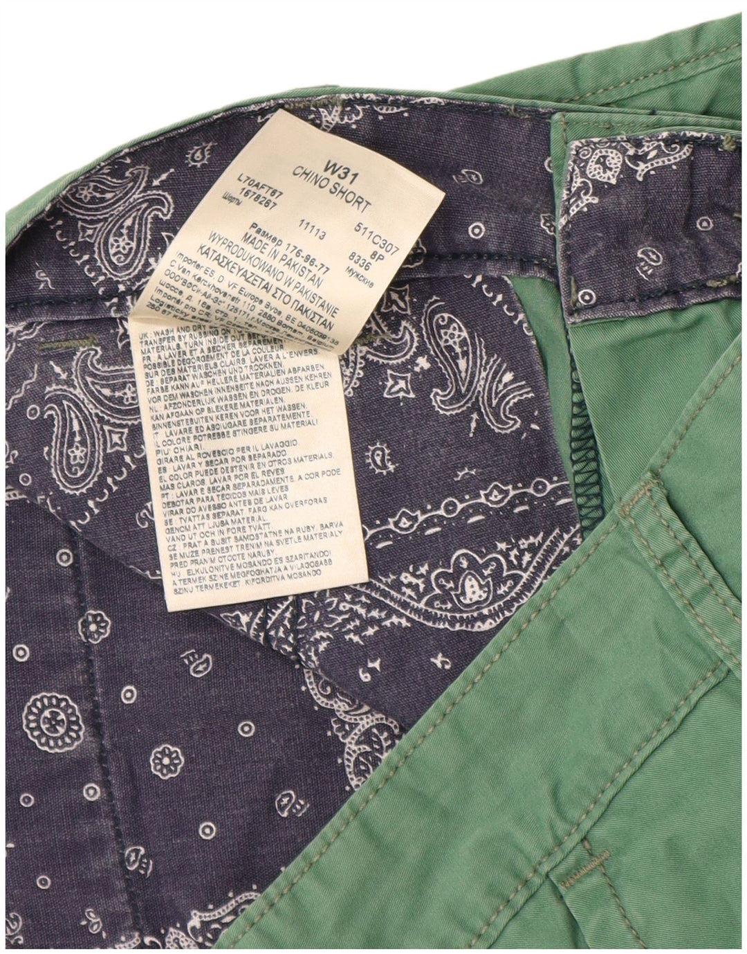 Lee Chino Shorts til mænd W31 mellemgrøn bomuld