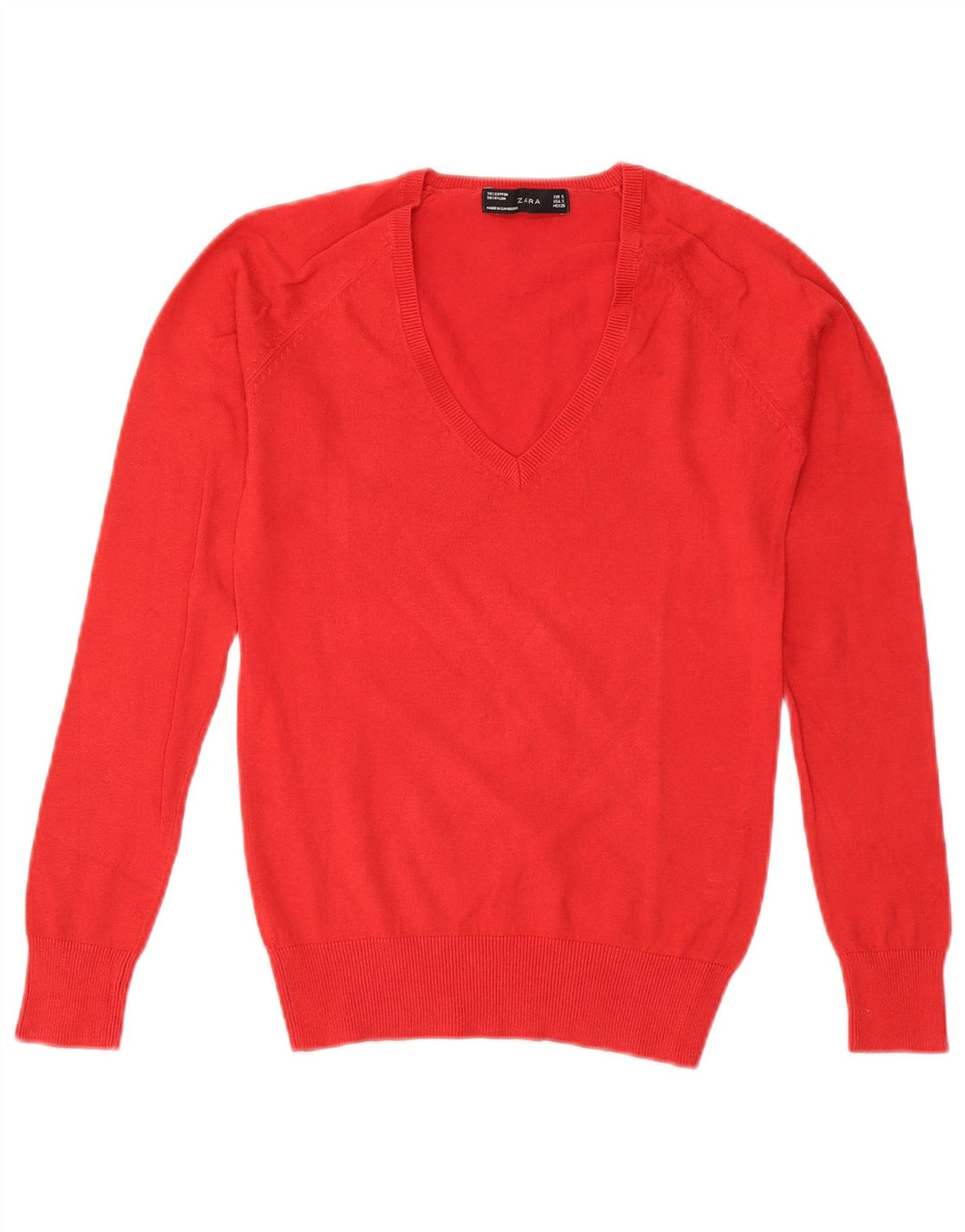 ZARA Dame V-hals sweater UK 10 Lille rød bomuld