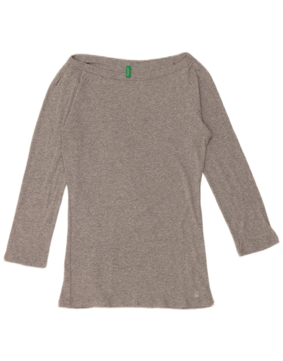 BENETTON Dame Off Shoulder Top 3/4 ærmer UK 12 Medium Grå Flecked
