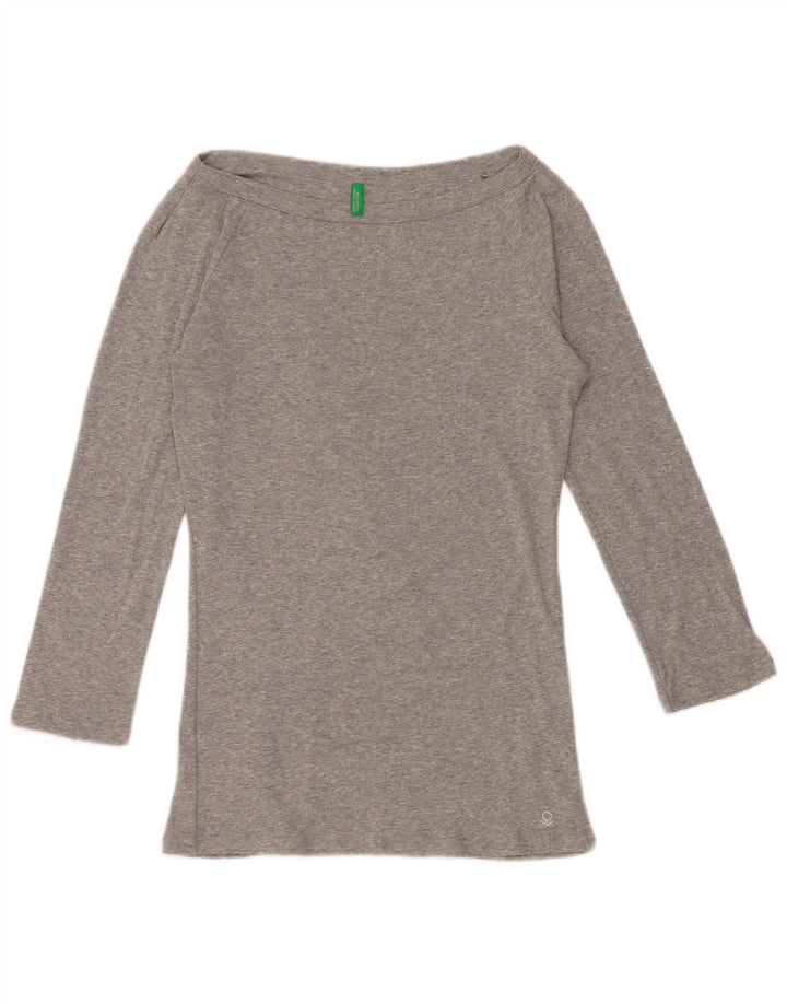 BENETTON Dame Off Shoulder Top 3/4 ærmer UK 12 Medium Grå Flecked