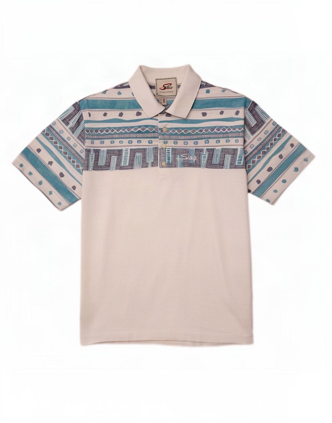 Silvy Herre Polo Shirt IT 50 Medium Hvid Geometrisk Bomuld