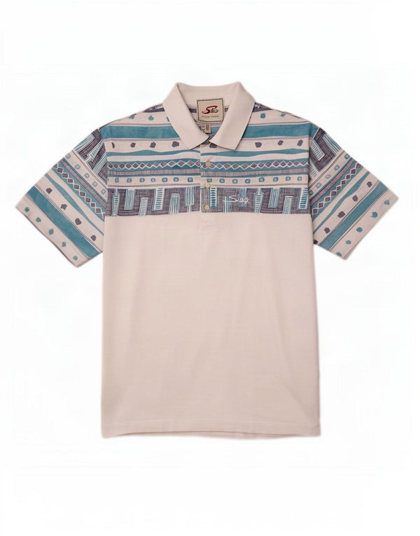 Silvy Herre Polo Shirt IT 50 Medium Hvid Geometrisk Bomuld