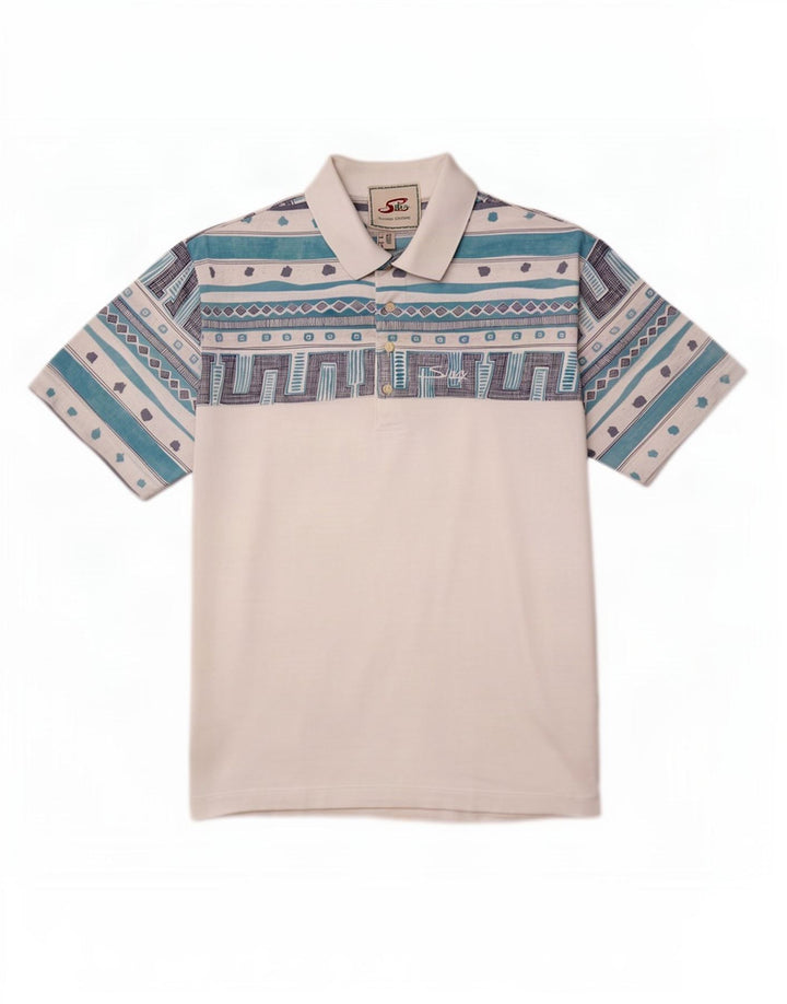 Silvy Herre Polo Shirt IT 50 Medium Hvid Geometrisk Bomuld