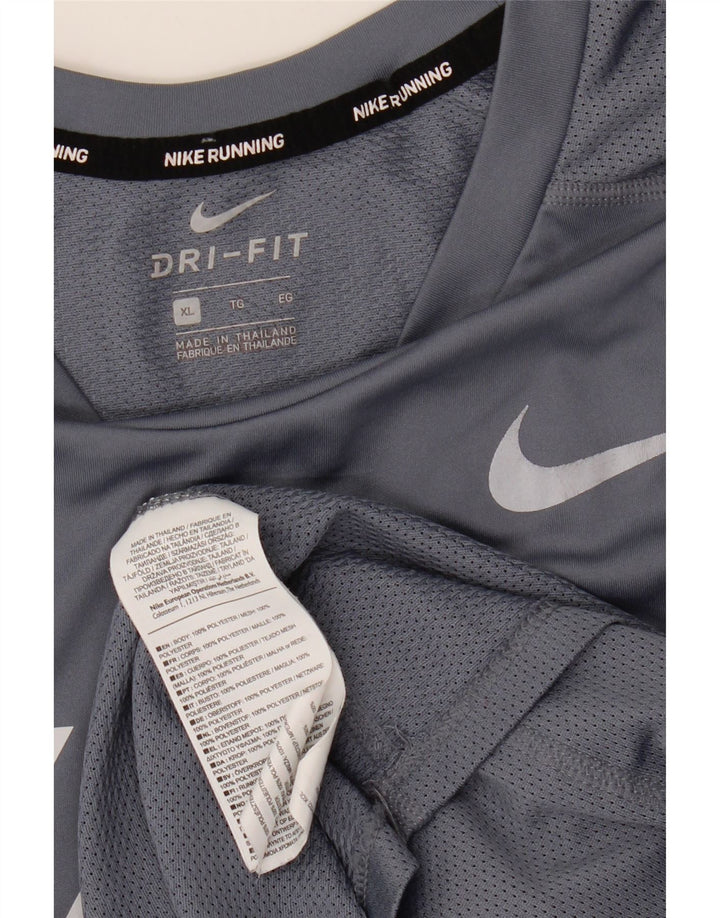 Nike herre Dri Fit grafisk T-shirt top XL grå stribet polyester