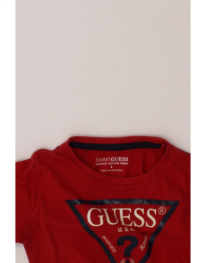GUESS Boys Graphic T-Shirt Top 3-4 Years Red Vintage Guess and Second-Hand Guess from Messina Hembry 