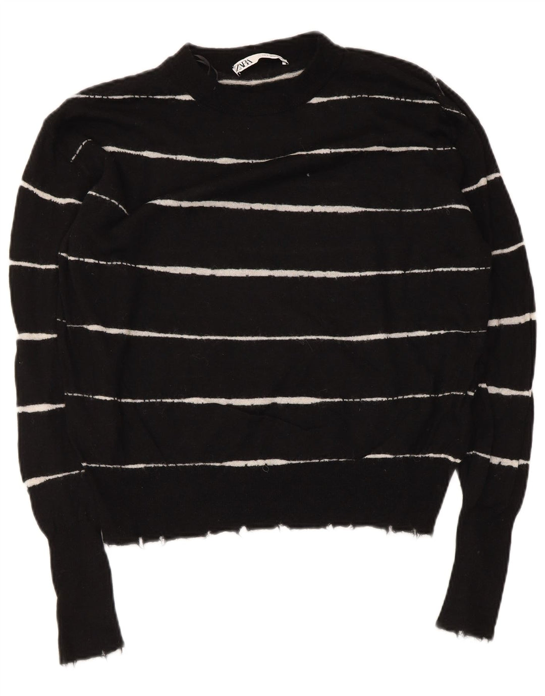 Zara Dame Oversized Crew Neck Jumper Sweater UK 10 Lille sort stribet