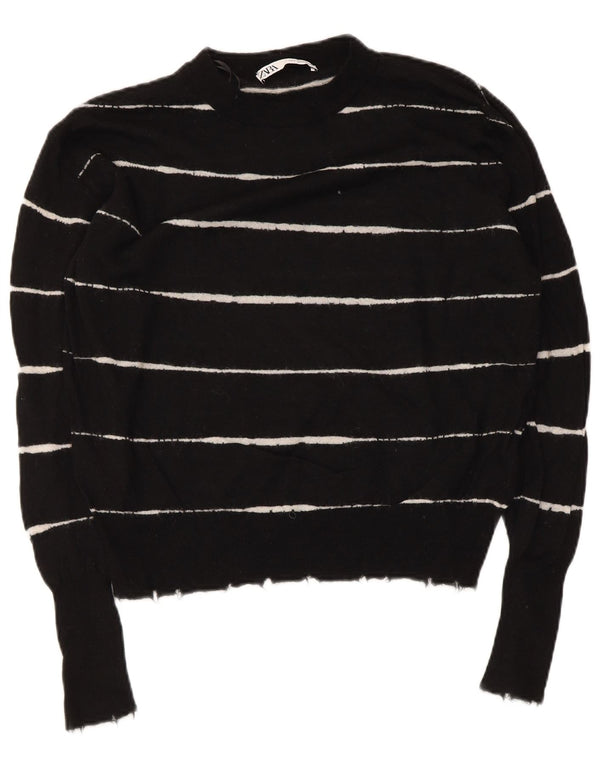 Zara Womens Oversized Crew Neck Jumper Sweater UK 10 Small Black Striped