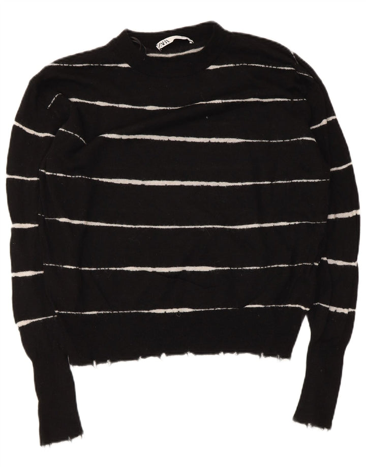 Zara Dame Oversized Crew Neck Jumper Sweater UK 10 Lille sort stribet