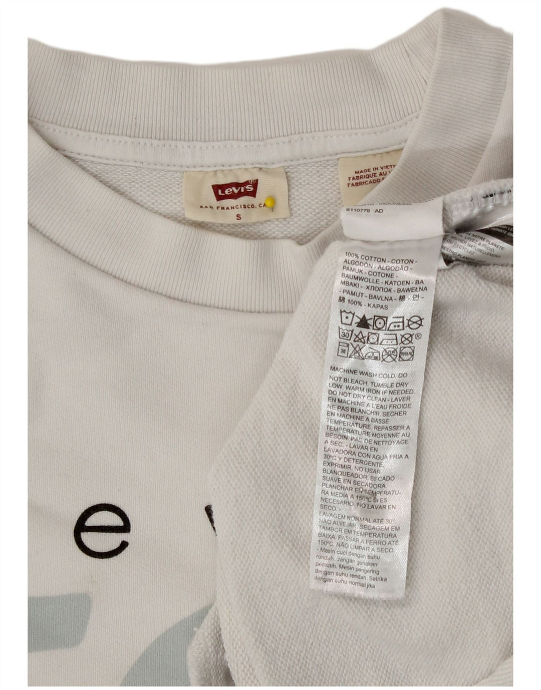 Levi's Womens Crop Graphic Oversized Sweatshirt Jumper UK 10 Small White
