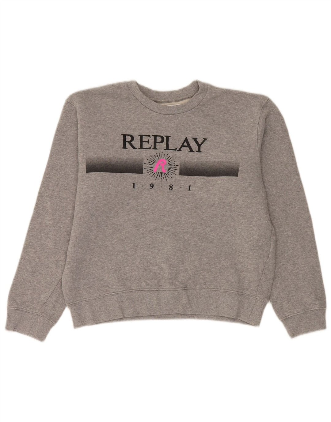 Replay Dame Grafisk Oversized Sweatshirt Jumper UK 10 Lille Grå Bomuld