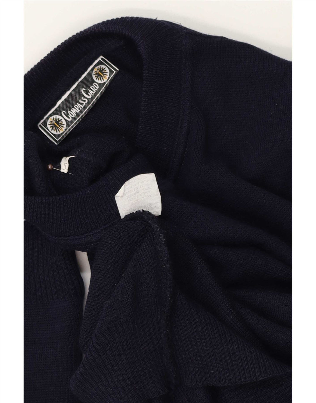 KOMPAS KORT Herre grafisk rund hals sweater stor marineblå uld
