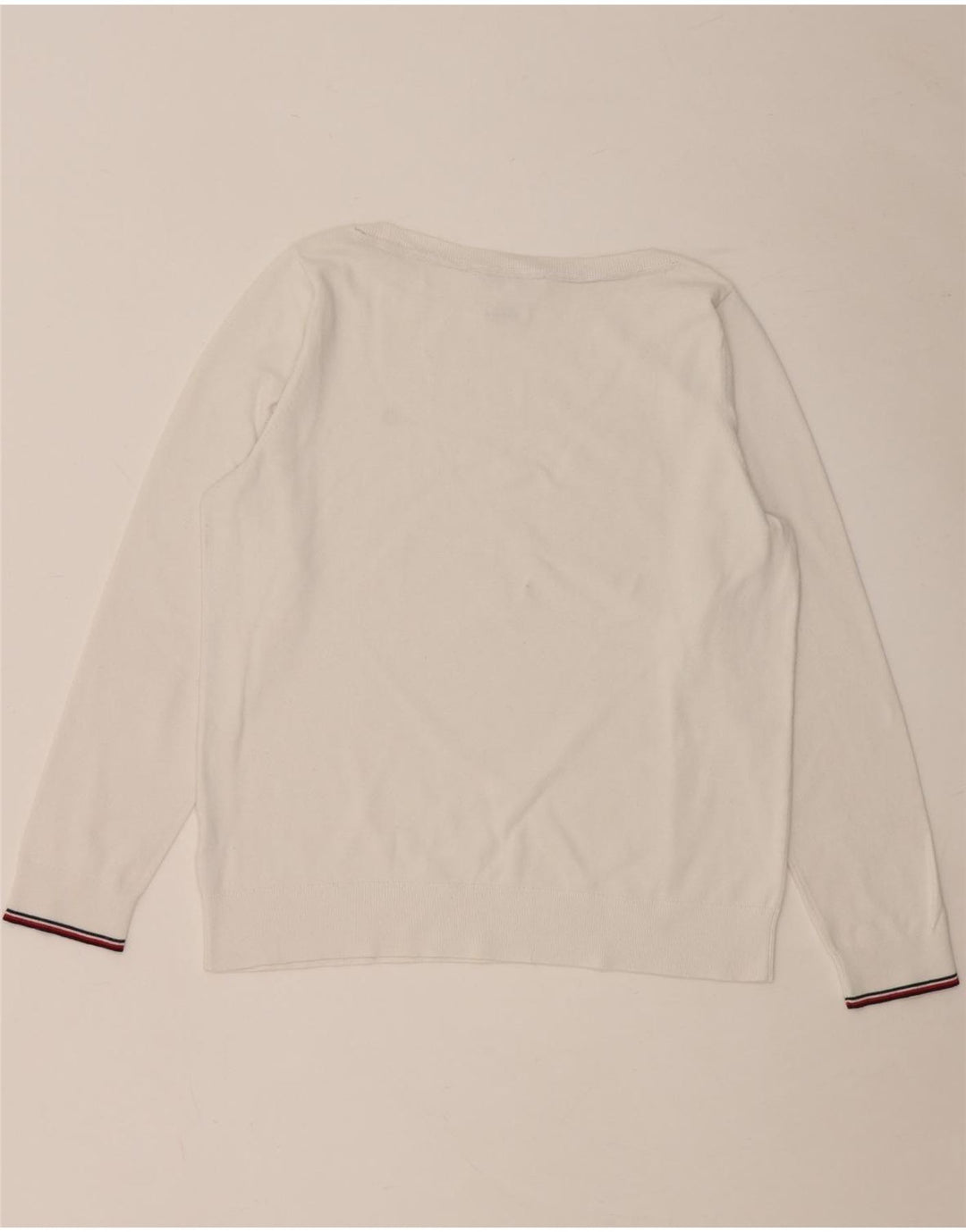 TOMMY HILFIGER Dame Boat Neck Jumper Sweater UK 14 Medium White