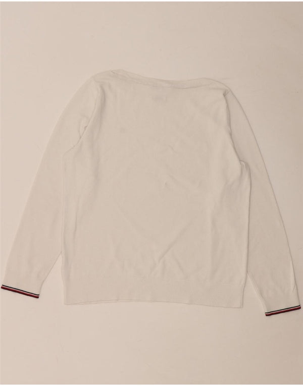 TOMMY HILFIGER Dame Boat Neck Jumper Sweater UK 14 Medium White