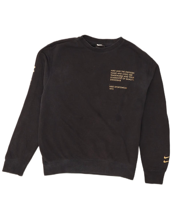 Nike Herre Swoosh Grafisk Sweatshirt Jumper Medium Sort Bomuld