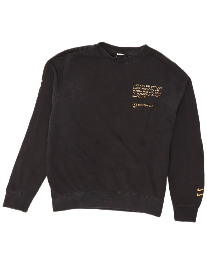 Nike Herre Swoosh Grafisk Sweatshirt Jumper Medium Sort Bomuld