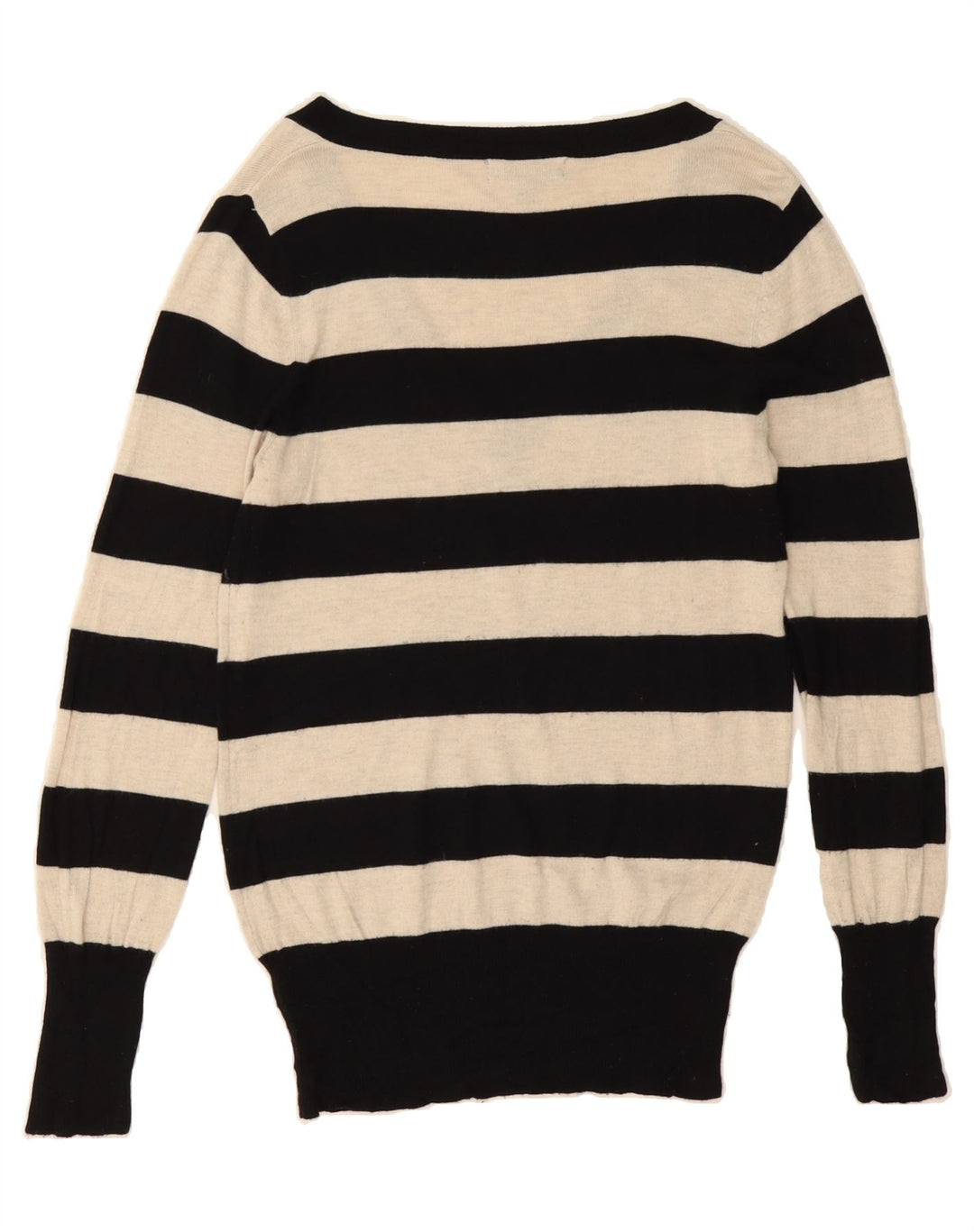 MOSSIMO Womens V-Neck Jumper Sweater UK 14 Large Black Striped Nylon Vintage Mossimo and Second-Hand Mossimo from Messina Hembry 