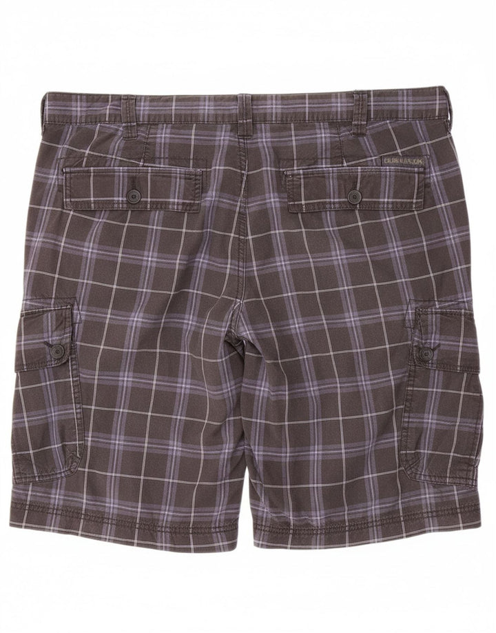 CALVIN KLEIN Mens Cargo Shorts W38 XL Black Check Cotton
